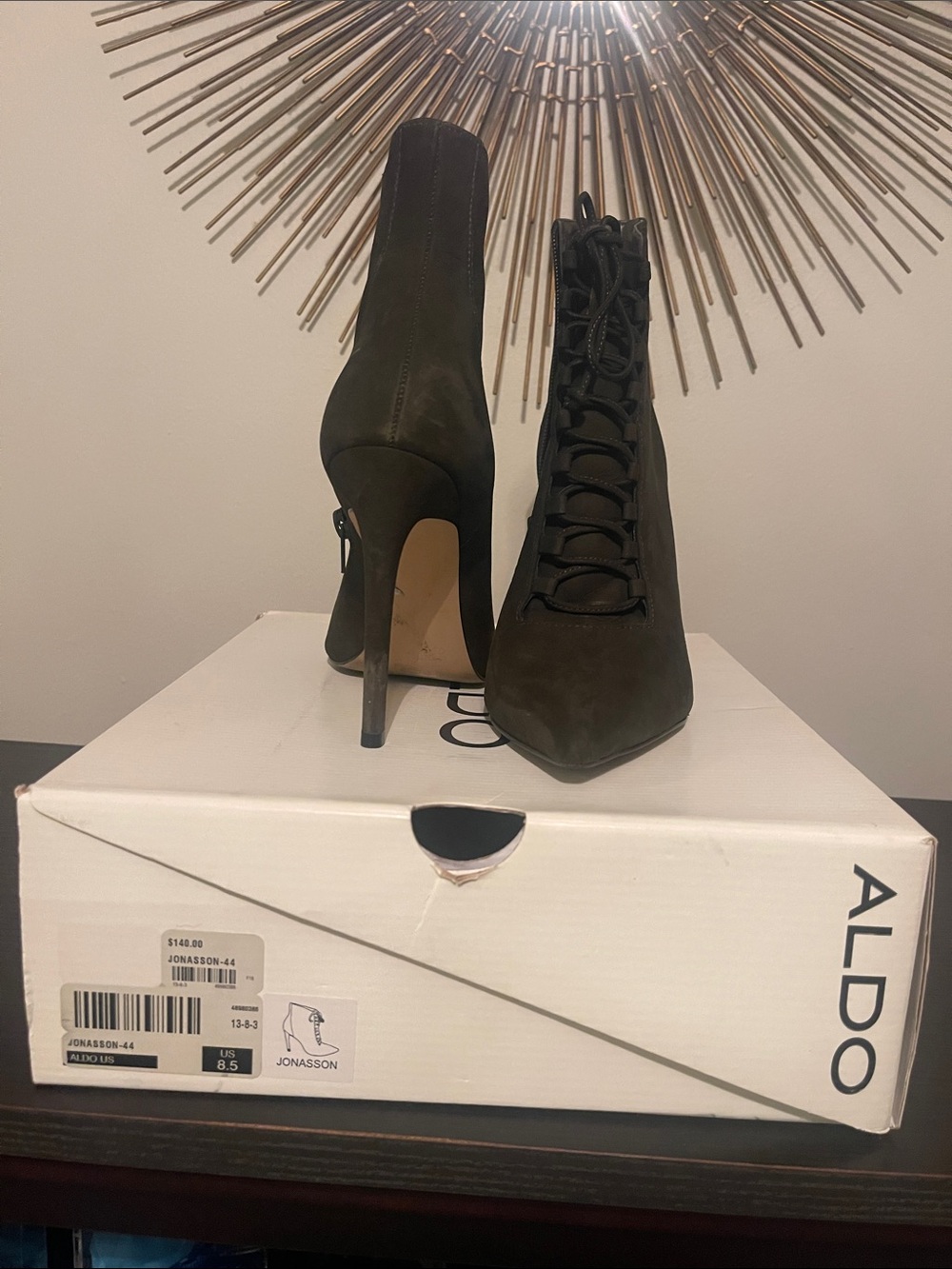 ALDO Olive Green Lace-Up Stiletto Ankle Boots